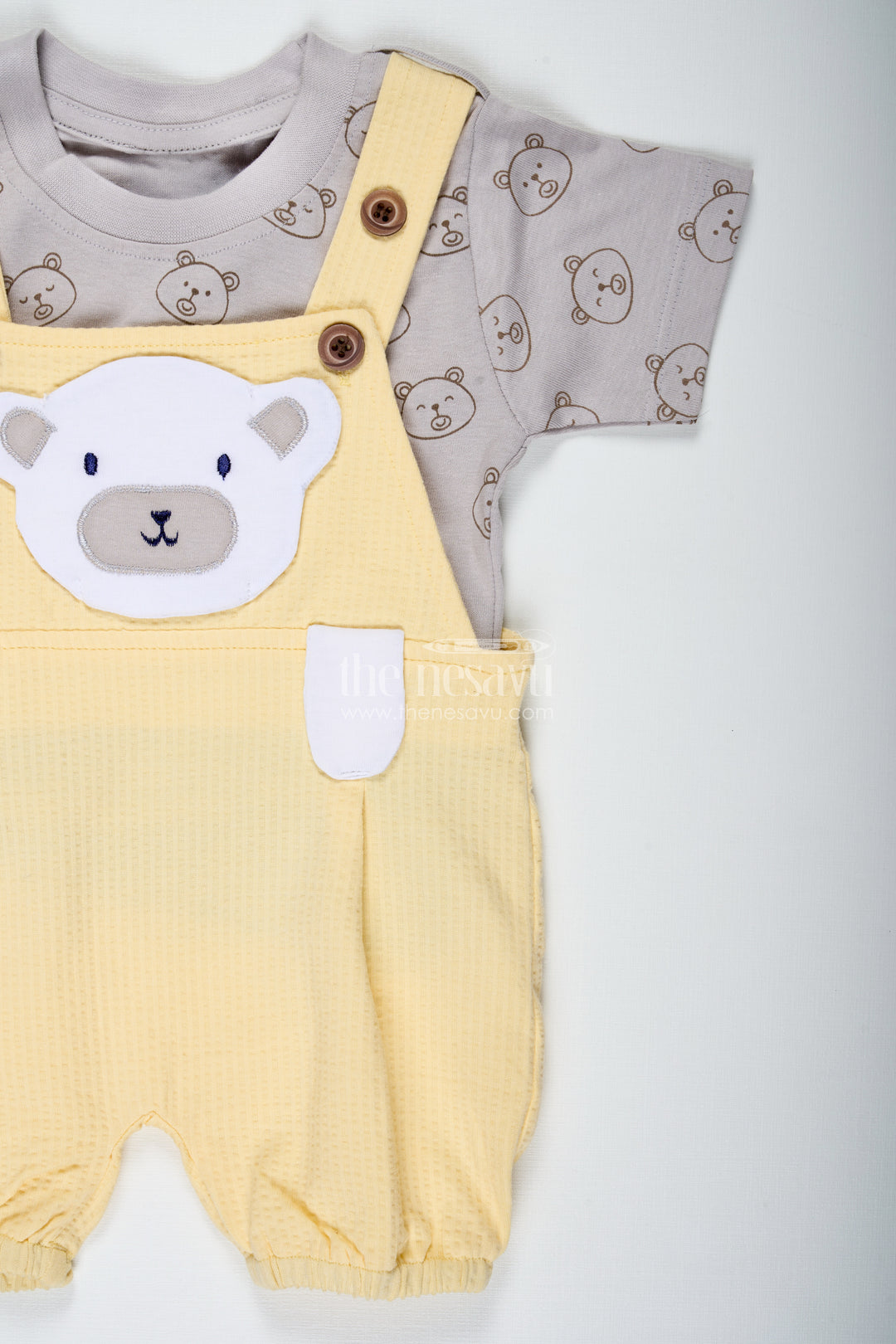Yellow Casual Outfits for Boys in Cotton with Animal Digital Print and Charcoal Contrast Tee