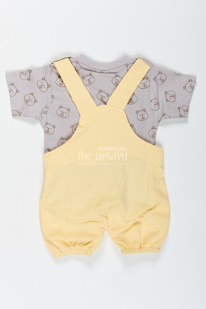 Yellow Casual Outfits for Boys in Cotton with Animal Digital Print and Charcoal Contrast Tee