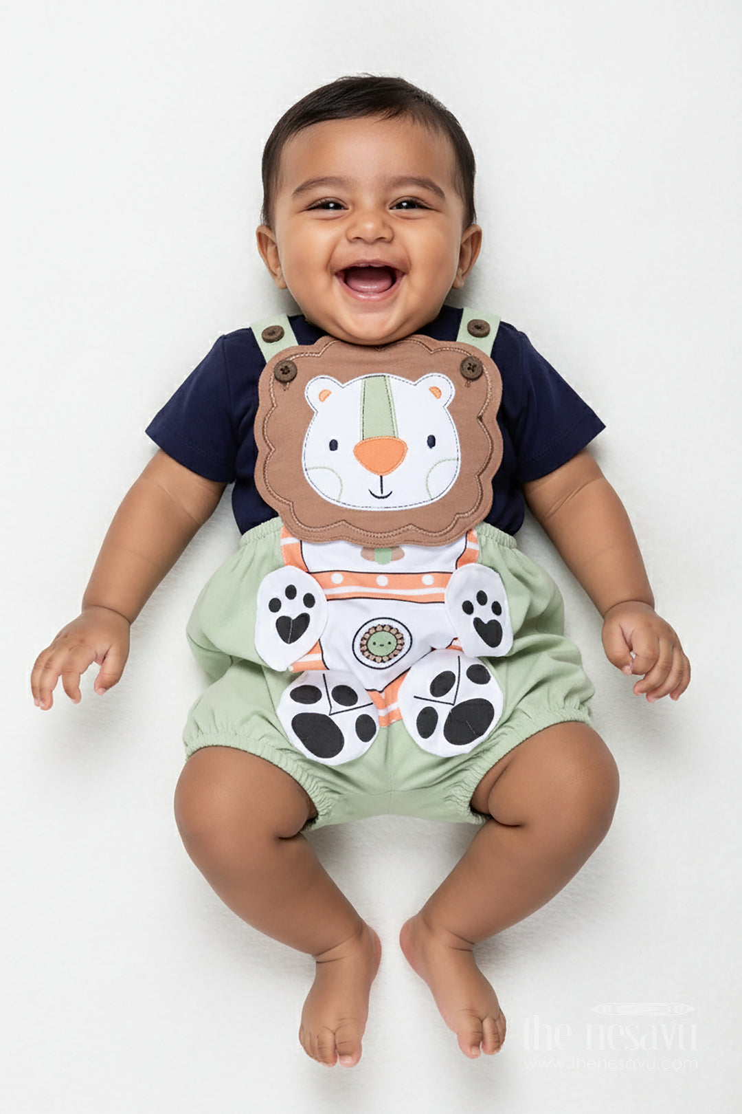 Boys Cotton Lion Print Set with Playful Dungaree Design and Animal Theme for Everyday Comfort