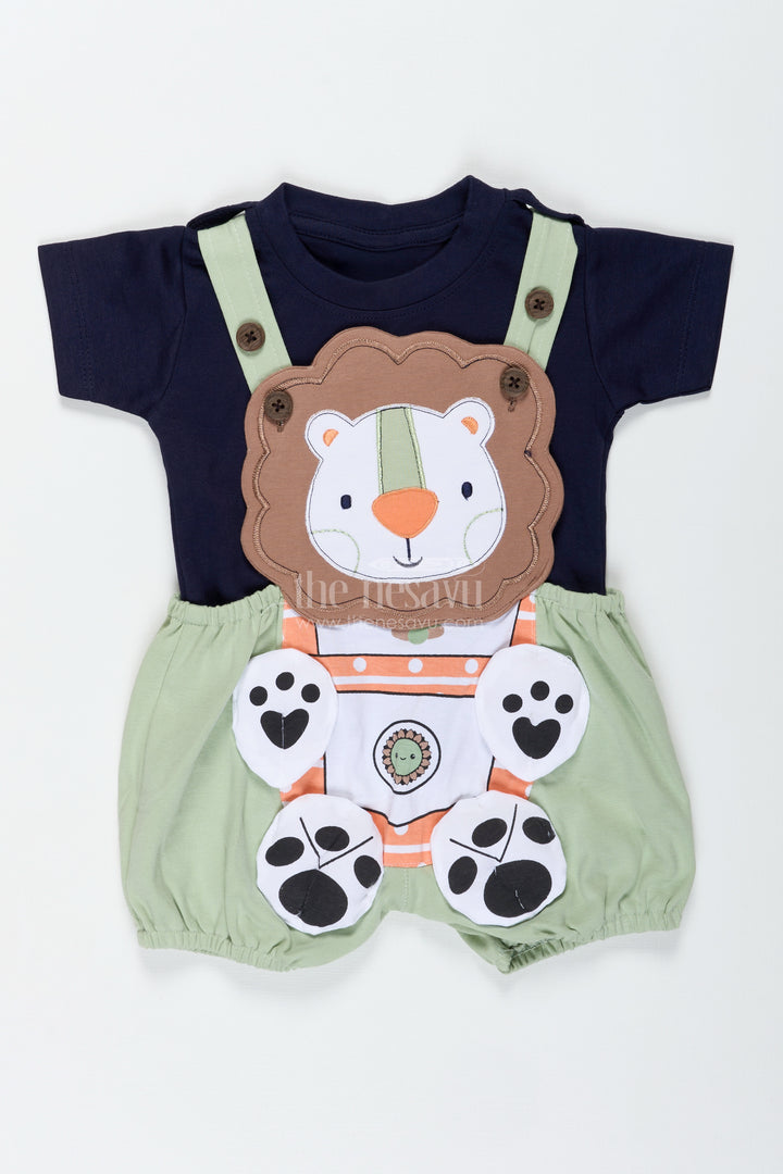 Boys Cotton lion print set with Playful Dungaree Design and Animal Theme for Everyday Comfort