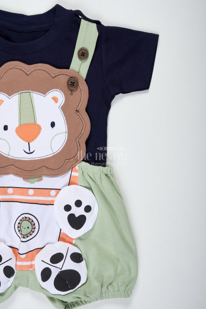 Boys Cotton lion print set with Playful Dungaree Design and Animal Theme for Everyday Comfort