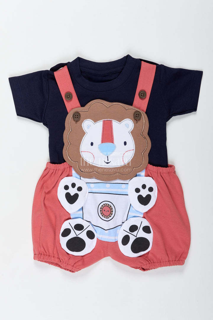 Boys Cotton red summer dress casual Set with Lion Print and Dungaree-Inspired Fun for Daily Outings