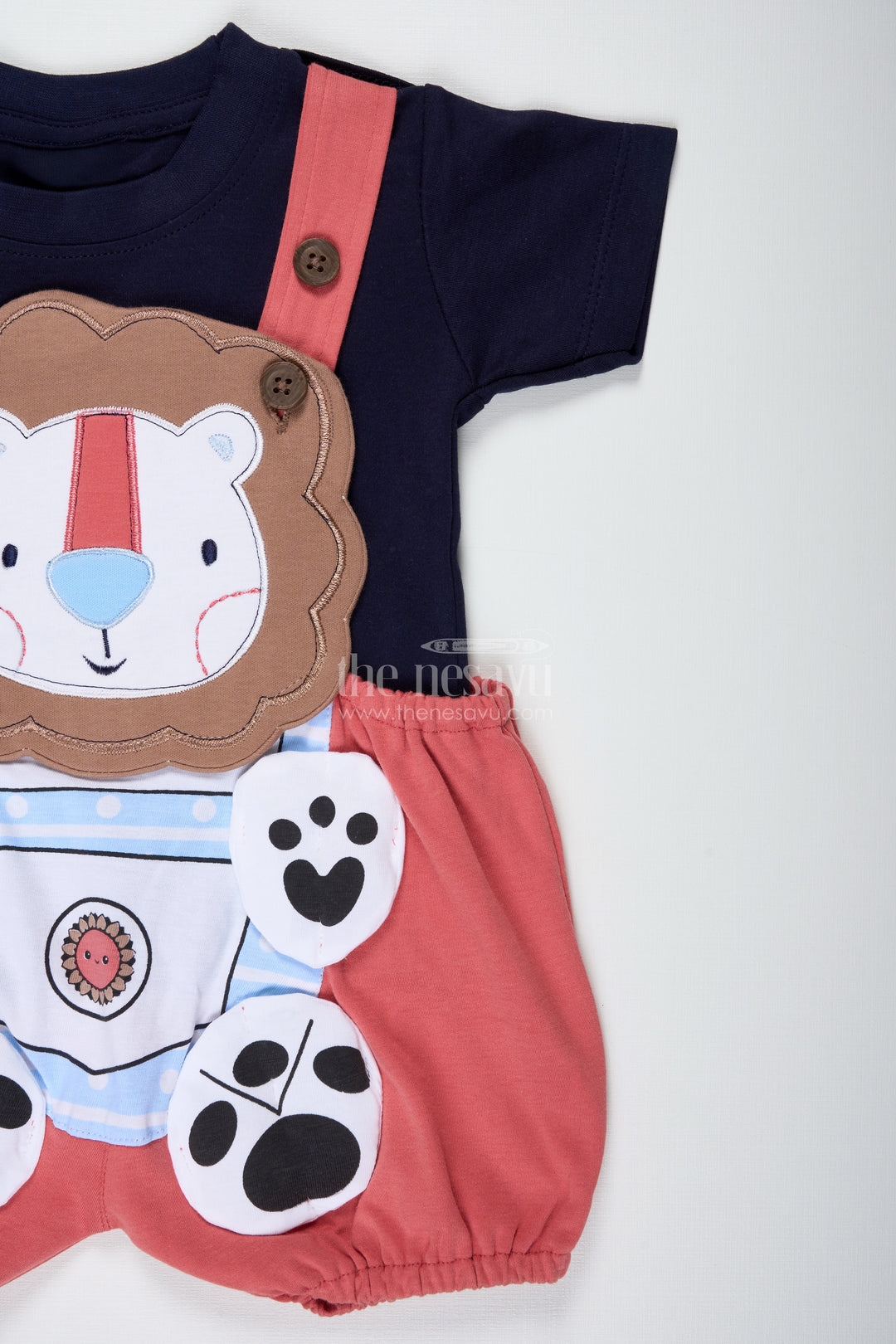 Boys Cotton red summer dress casual Set with Lion Print and Dungaree-Inspired Fun for Daily Outings