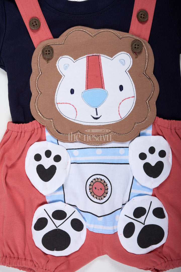 Boys Cotton red summer dress casual Set with Lion Print and Dungaree-Inspired Fun for Daily Outings
