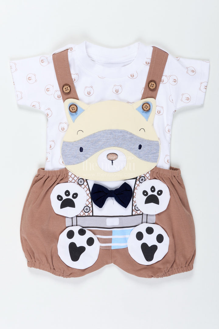 Boys Cotton Brown Casual Dress with Animal Digital Print and Paw Patch Overalls for Comfortable Playtime
