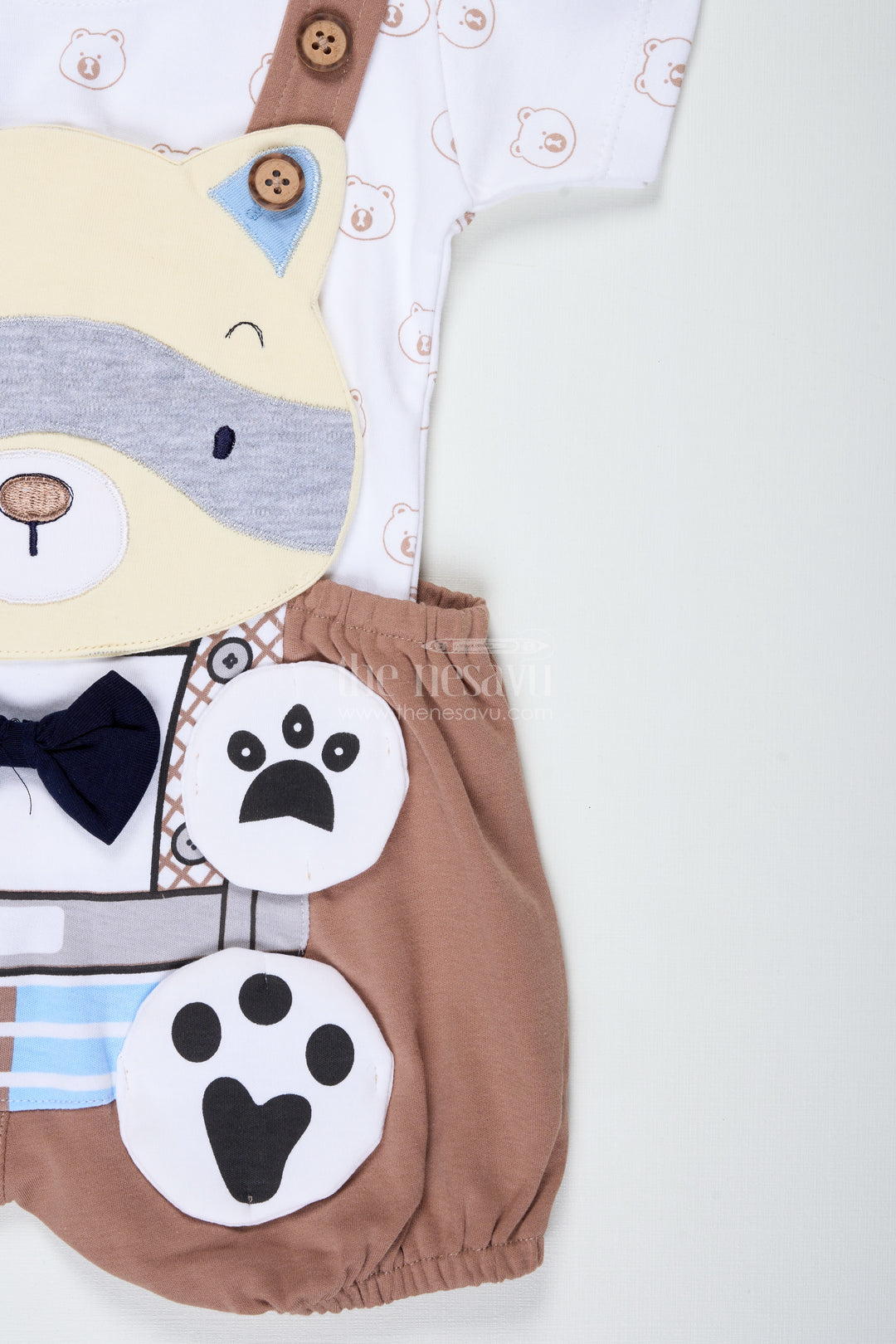 Boys Cotton Brown Casual Dress with Animal Digital Print and Paw Patch Overalls for Comfortable Playtime