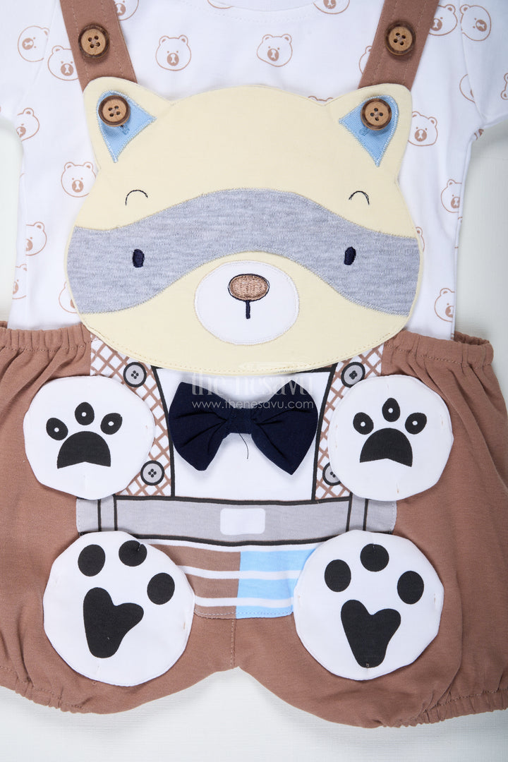 Boys Cotton Brown Casual Dress with Animal Digital Print and Paw Patch Overalls for Comfortable Playtime