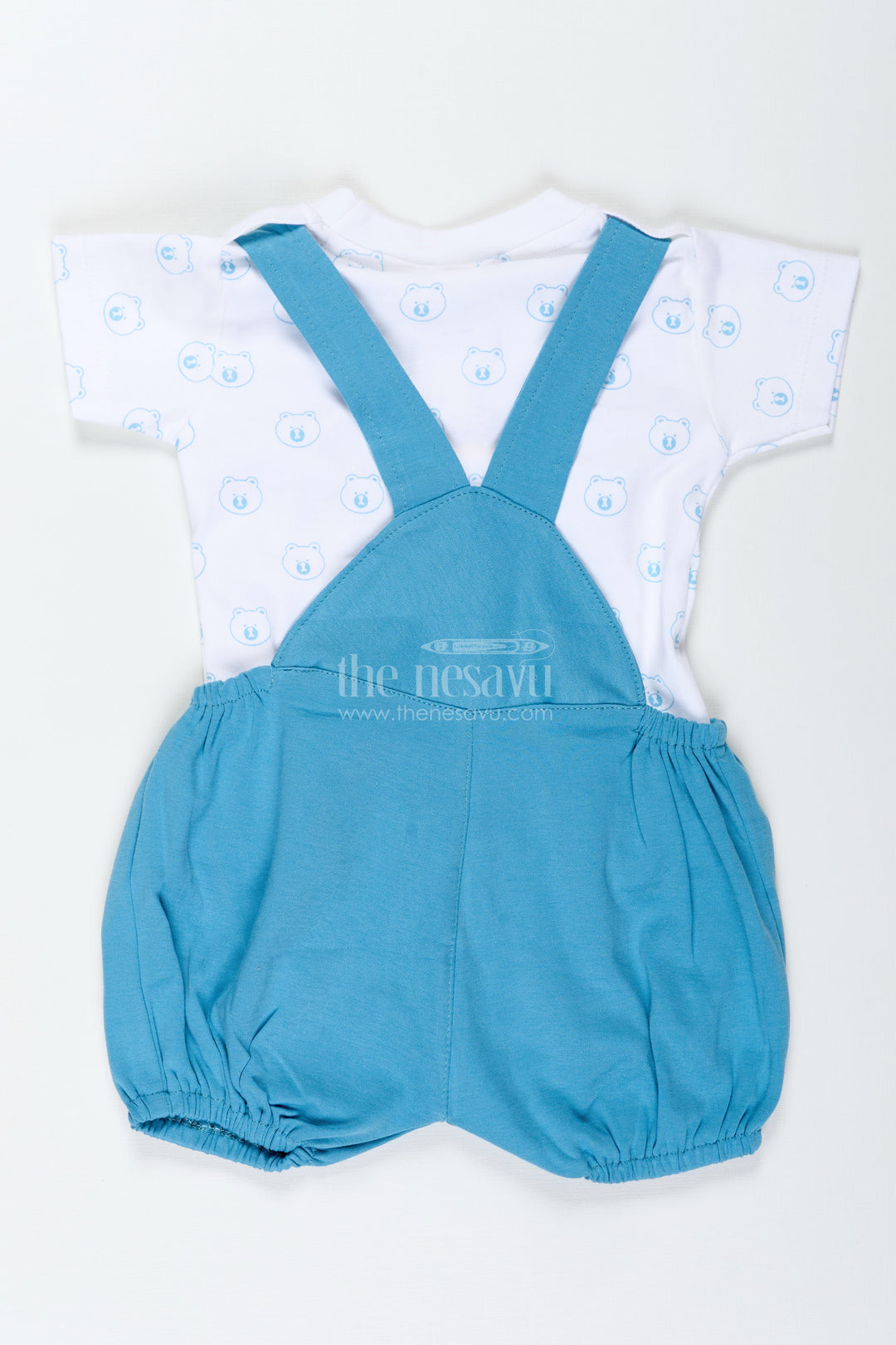 Boys Cotton Digital Print Set with Blue Overalls and Bear Motif for Casual Everyday Outings