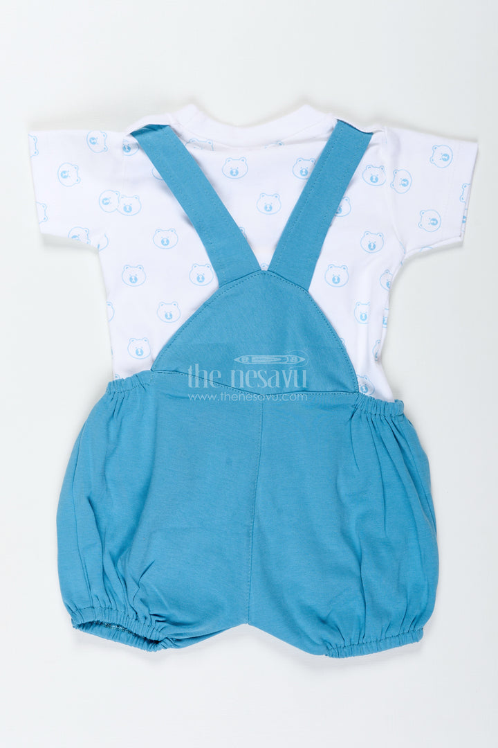 Boys Cotton Digital Print Set with Blue Overalls and Bear Motif for Casual Everyday Outings