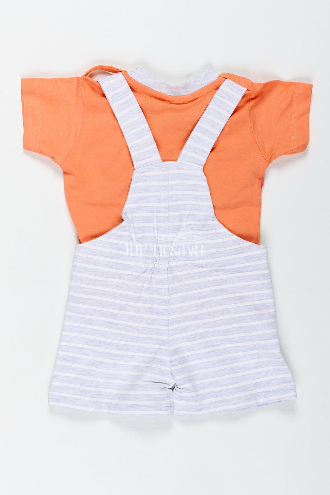Boys Cotton Cute Casual Orange Dress with Striped Dungaree and Soft Tiger Embellishment