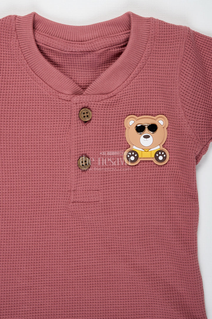 Boys Cotton Waffle Knit Casual Top and Short Set with Pocket Detailing in Rust Tone for All Day Ease
