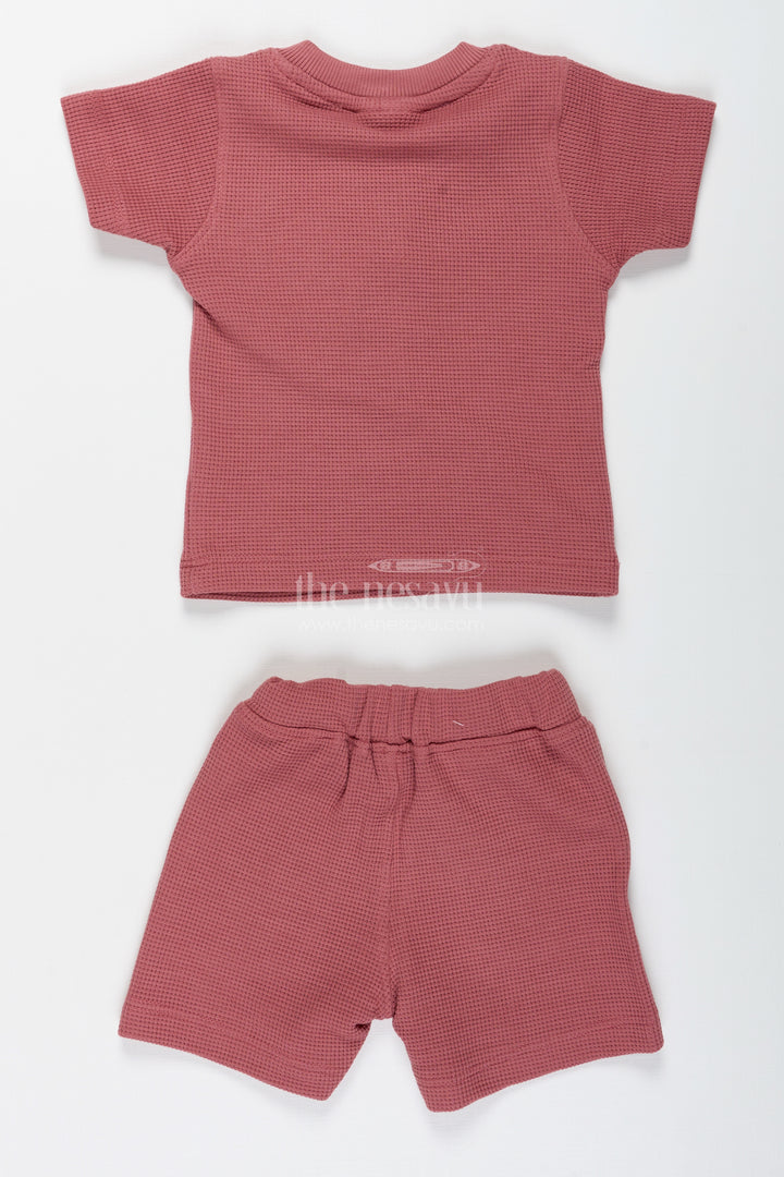 Boys Cotton Waffle Knit Casual Top and Short Set with Pocket Detailing in Rust Tone for All Day Ease