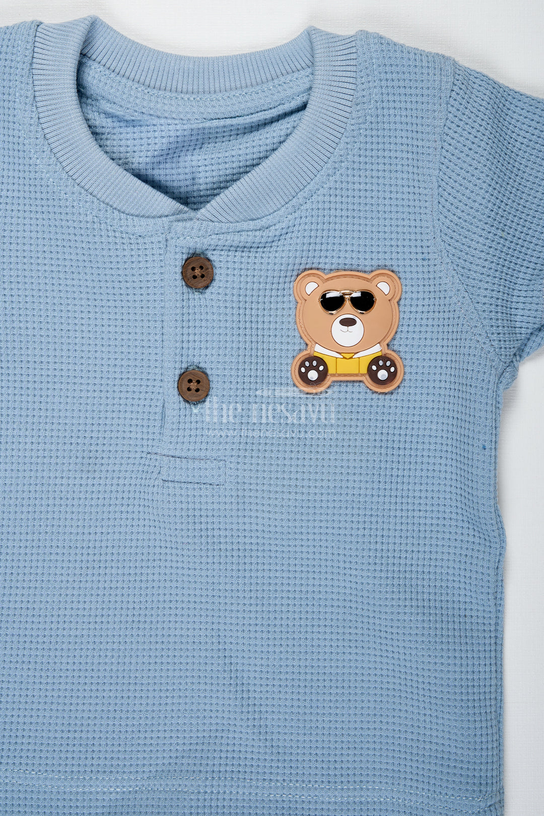 Boys Cotton Waffle Knit Blue Casual Summer Dress with Textured Tee and Matching Shorts for Lightweight Comfort