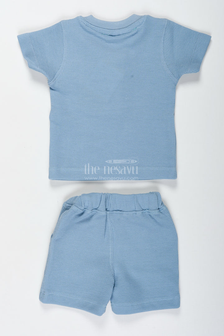 Boys Cotton Waffle Knit Blue Casual Summer Dress with Textured Tee and Matching Shorts for Lightweight Comfort