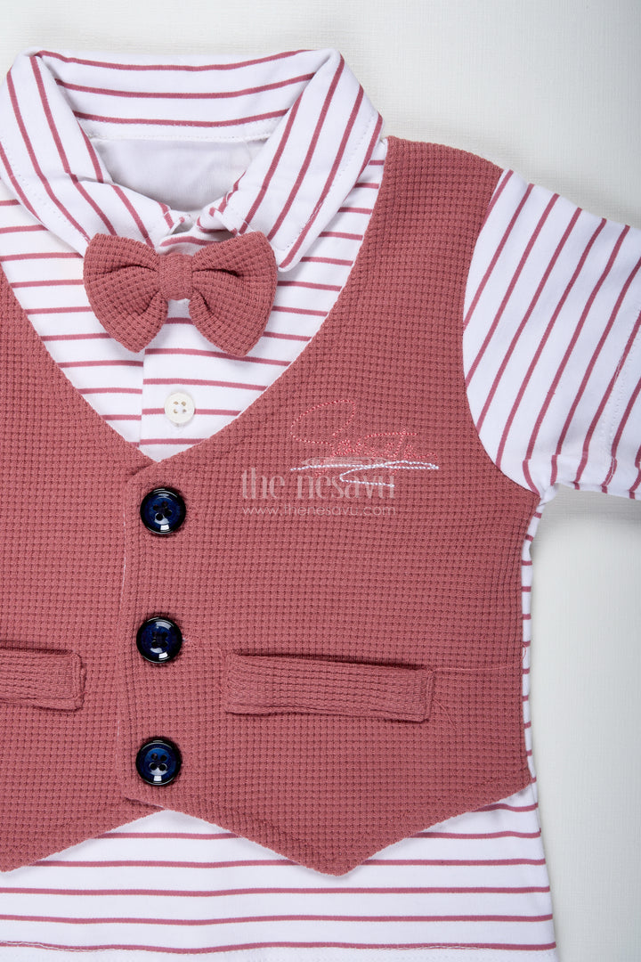 Boys Cotton Waffle Knit Peach Dress Casual with Striped Shirt and Buttoned Vest for Stylish Comfort