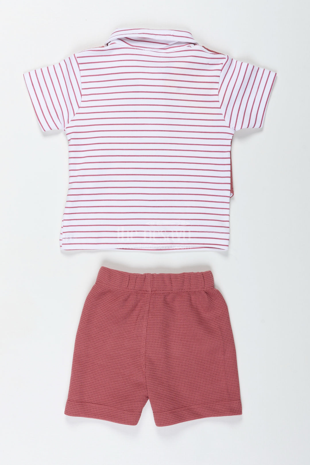 Boys Cotton Waffle Knit Peach Dress Casual with Striped Shirt and Buttoned Vest for Stylish Comfort