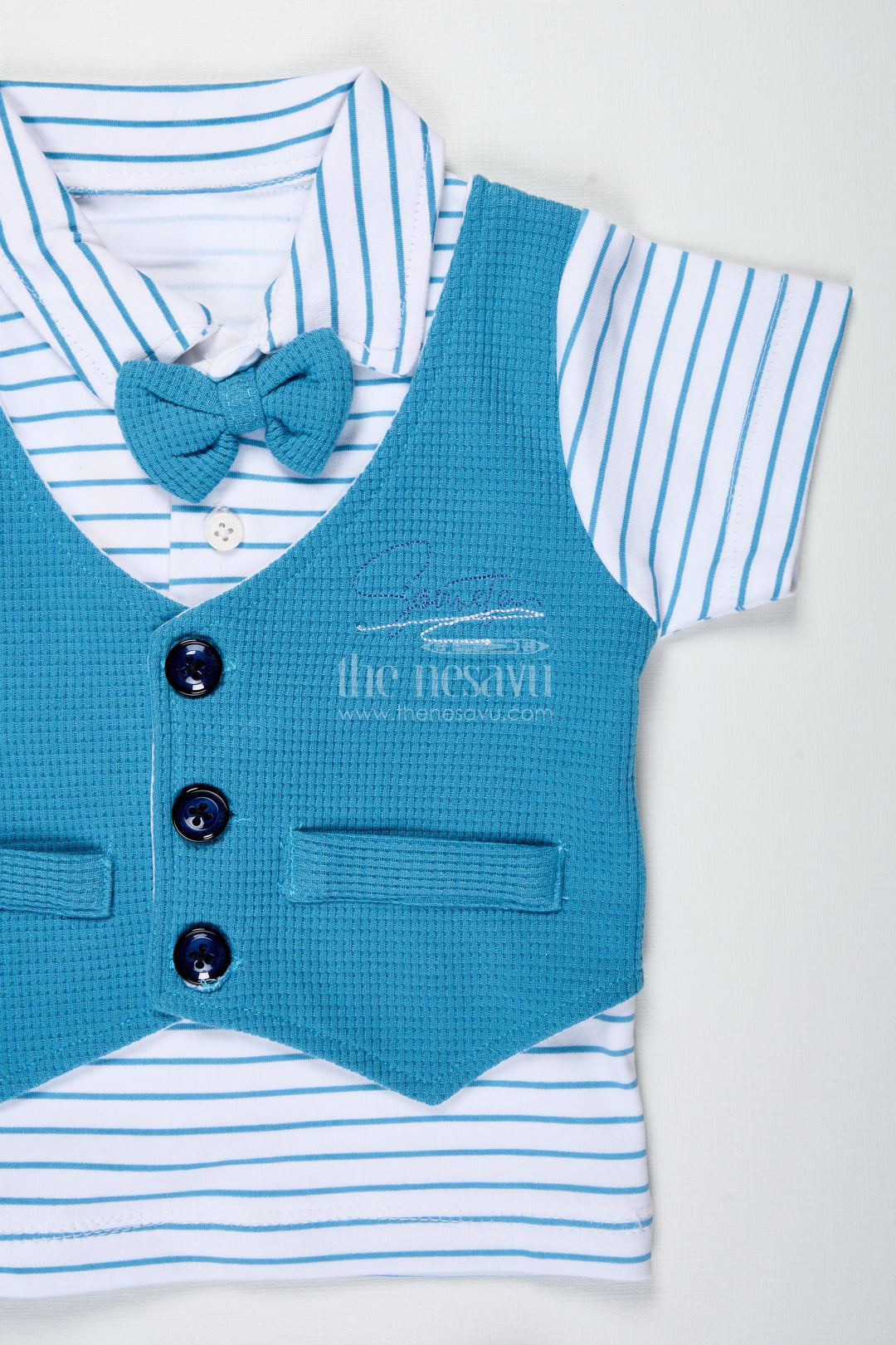 Boys Cotton Waffle Knit Blue Casual Set with Smart Vest and Striped Tee for Everyday Cool Style