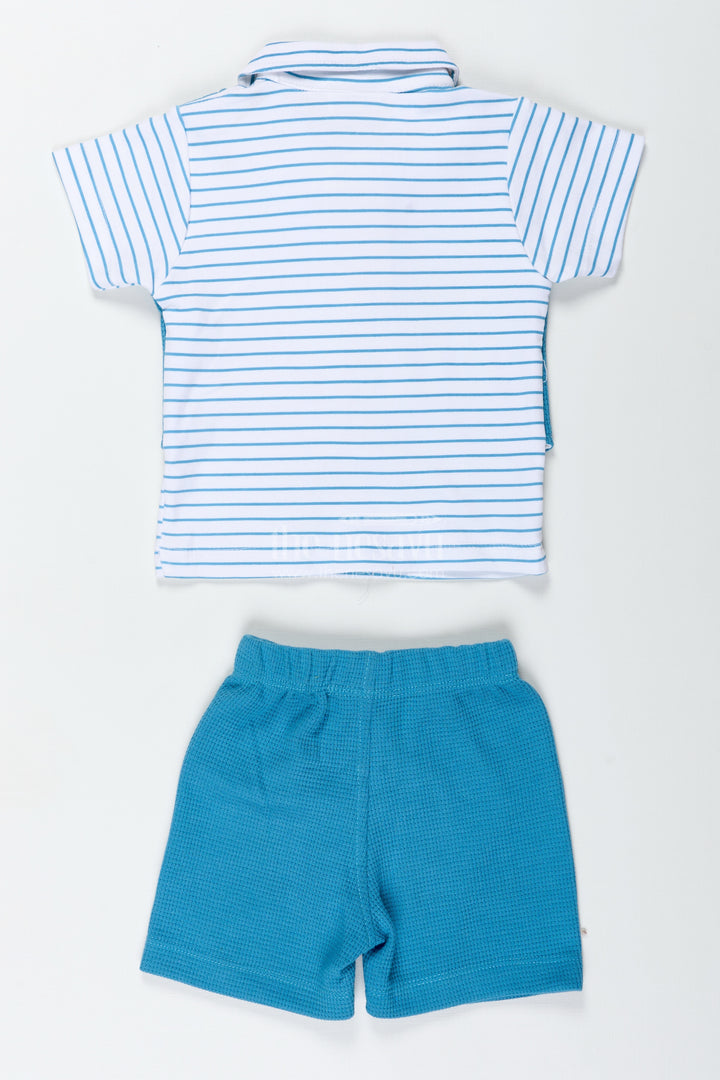 Boys Cotton Waffle Knit Blue Casual Set with Smart Vest and Striped Tee for Everyday Cool Style