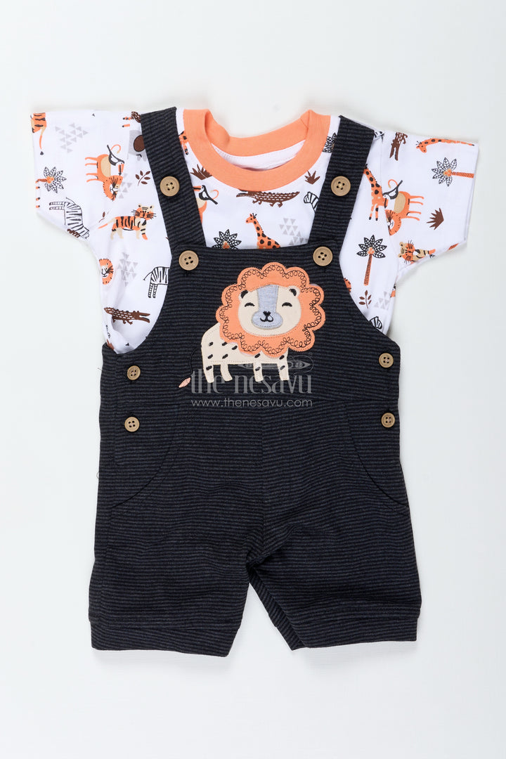 Boys Cotton Corduroy Orange Casual Dress with Lion Appliqué and Printed Tee for Bold Everyday Style