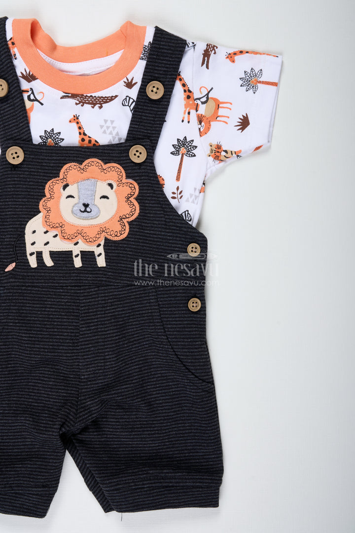 Boys Cotton Corduroy Orange Casual Dress with Lion Appliqué and Printed Tee for Bold Everyday Style