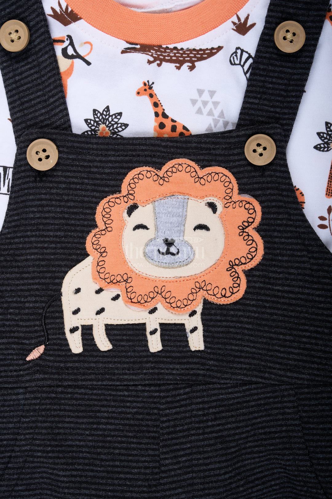 Boys Cotton Corduroy Orange Casual Dress with Lion Appliqué and Printed Tee for Bold Everyday Style