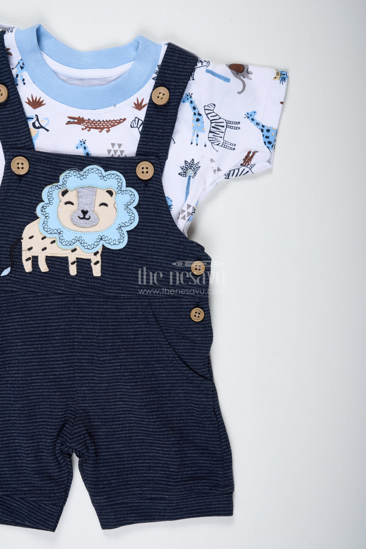Boys Digital Printing T Shirts and Pant Set in Cotton Corduroy with Blue Overalls and Giraffe Patch for Creative Outfits