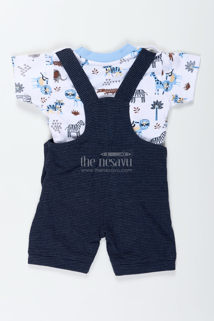 Boys Digital Printing T Shirts and Pant Set in Cotton Corduroy with Blue Overalls and Giraffe Patch for Creative Outfits