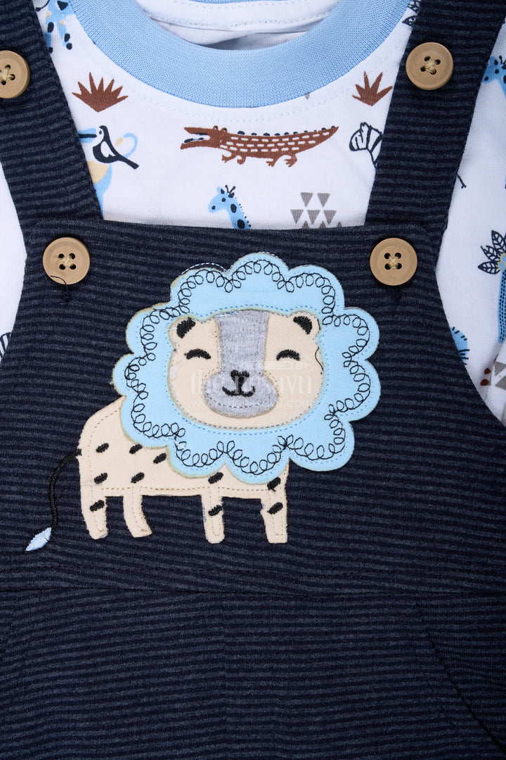 Boys Digital Printing T Shirts and Pant Set in Cotton Corduroy with Blue Overalls and Giraffe Patch for Creative Outfits