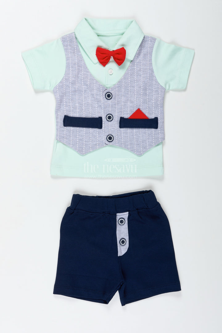 Boys Smart Cotton Shirts Set with Bow Tie and Navy Shorts for Dapper Everyday Comfort