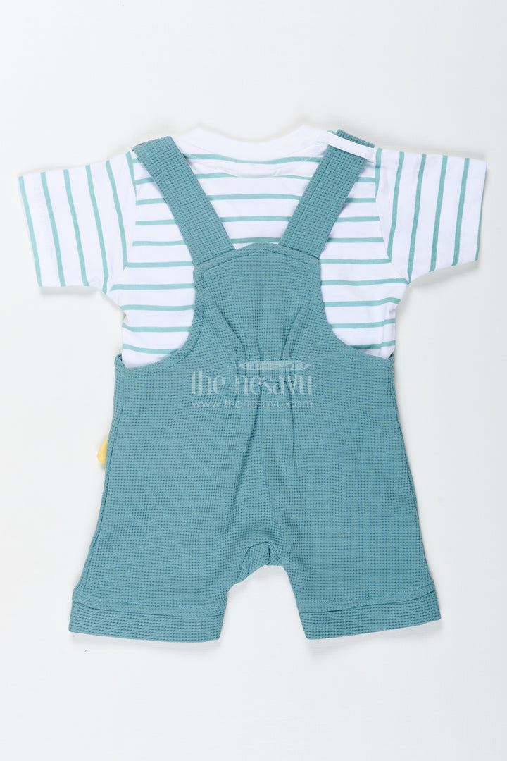 Boys Cotton waffle knit casual summer dresses cotton Set with Bear Design and Striped T Shirt