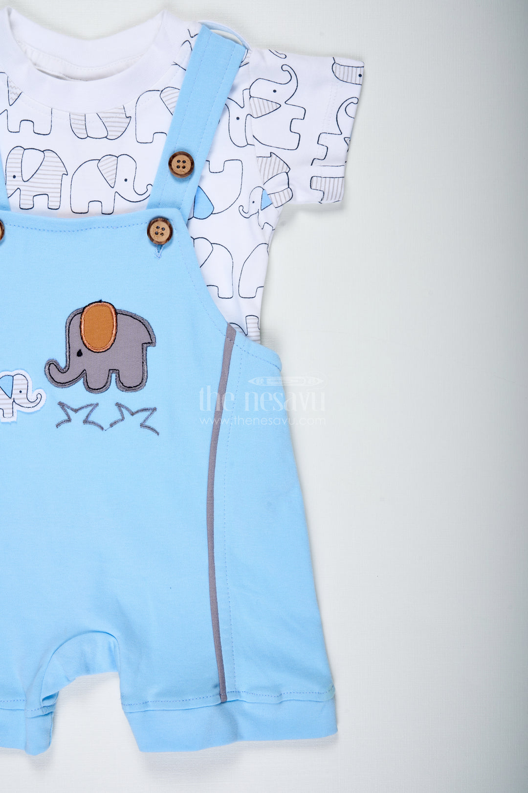 Boys Cotton blue casual dress with Elephant Print and Dungaree Style for Everyday Adventures
