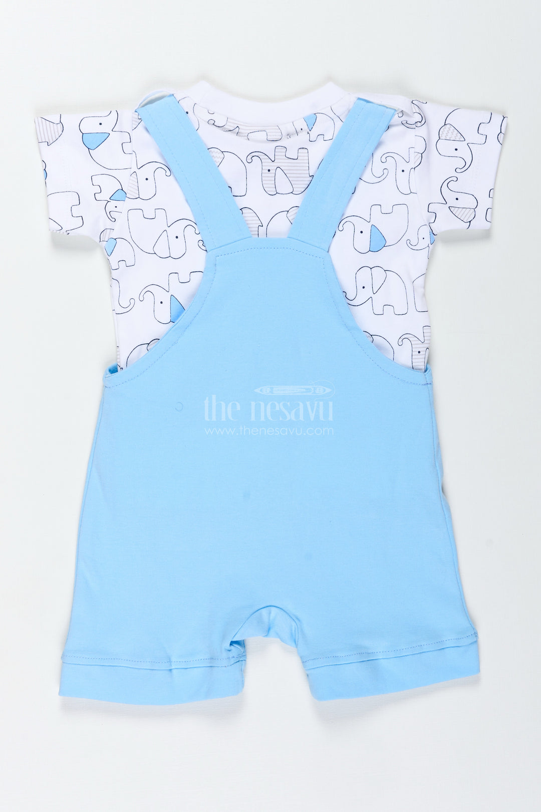Boys Cotton blue casual dress with Elephant Print and Dungaree Style for Everyday Adventures