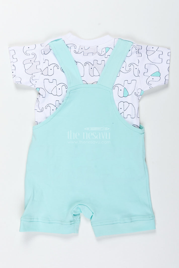 Boys Cotton green casual outfits with Elephant Embroidery and Printed T Shirt for Relaxed Daily Wear
