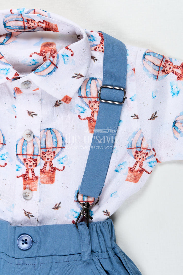 Printed Shirt and Shorts Set for Boys in Cotton with Digital Balloon Print and Coordinated Bow Tie