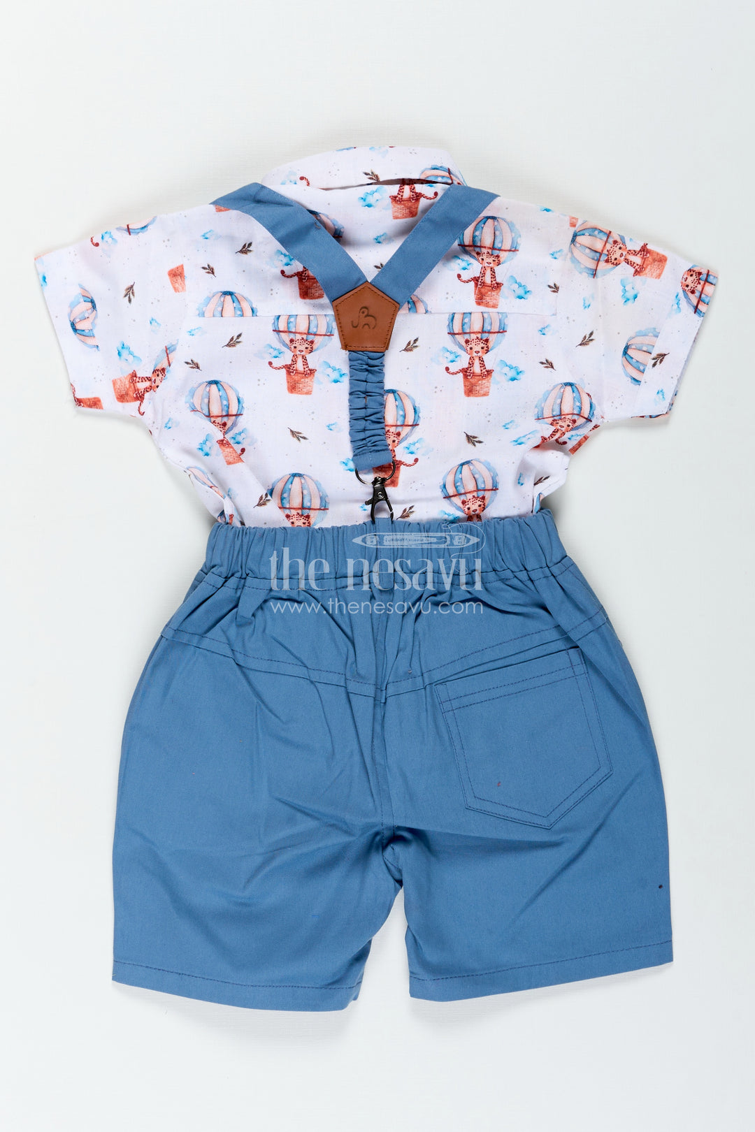 Printed Shirt and Shorts Set for Boys in Cotton with Digital Balloon Print and Coordinated Bow Tie