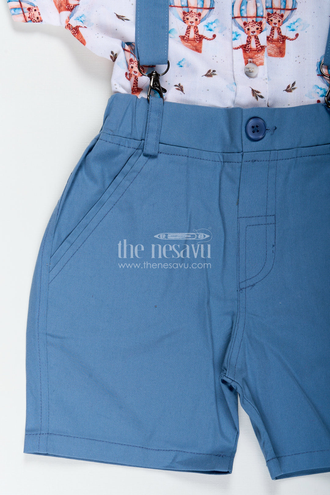Printed Shirt and Shorts Set for Boys in Cotton with Digital Balloon Print and Coordinated Bow Tie