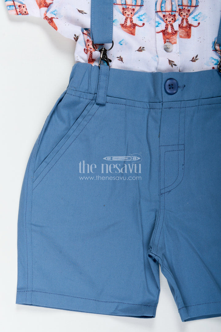 Printed Shirt and Shorts Set for Boys in Cotton with Digital Balloon Print and Coordinated Bow Tie