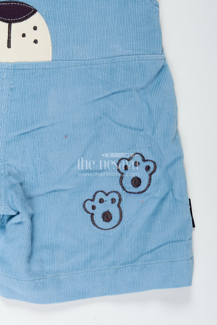 Blue Dungaree for Baby Boys with Animal Face Embroidery and Light Yellow Adventure Tee