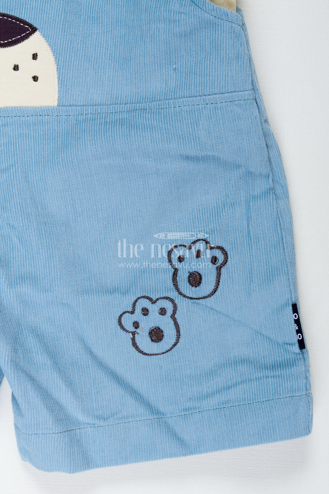 Blue Dungaree for Baby Boys with Animal Face Embroidery and Light Yellow Adventure Tee