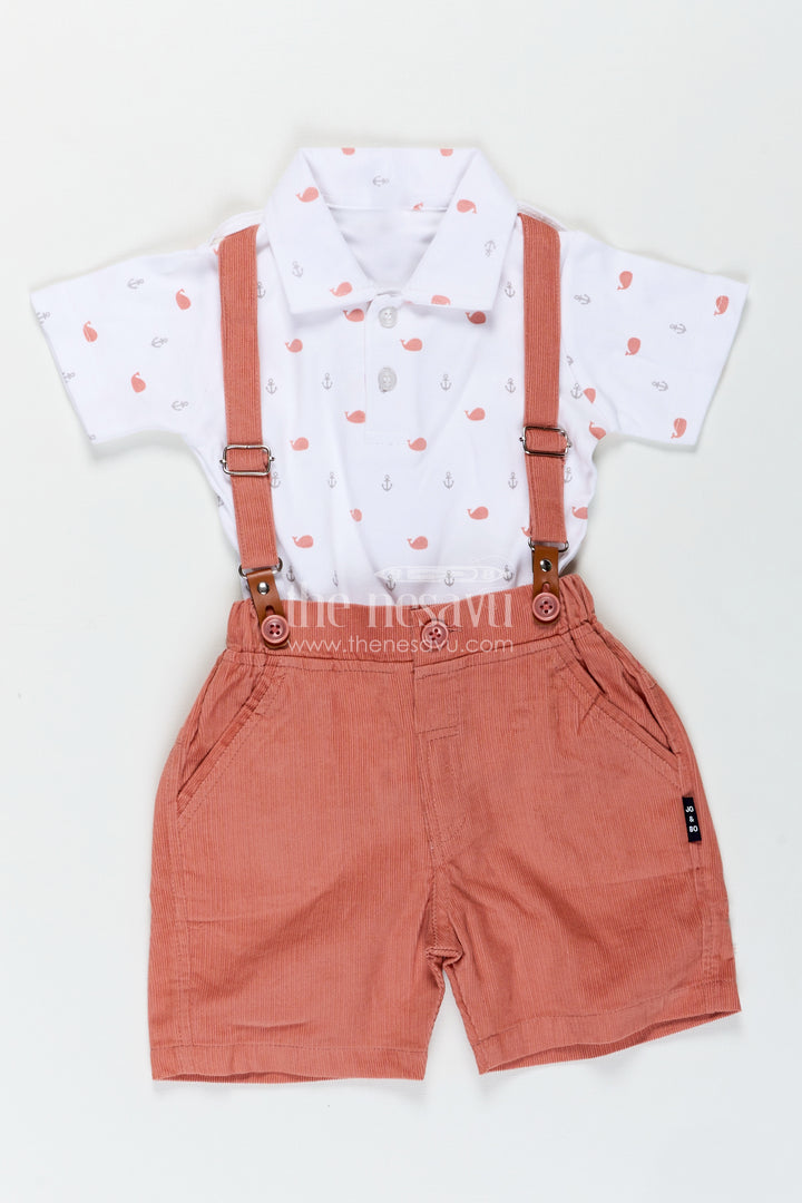 Kids Summer Special Dress with Printed Polo Shirt and Rust Corduroy Shorts for Breezy Styling