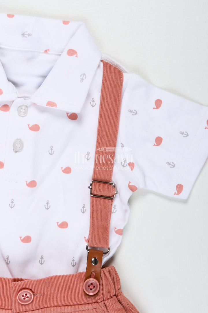 Kids Summer Special Dress with Printed Polo Shirt and Rust Corduroy Shorts for Breezy Styling