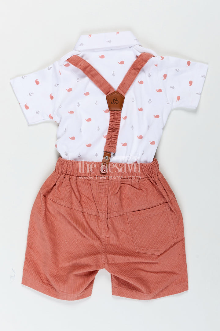 Kids Summer Special Dress with Printed Polo Shirt and Rust Corduroy Shorts for Breezy Styling