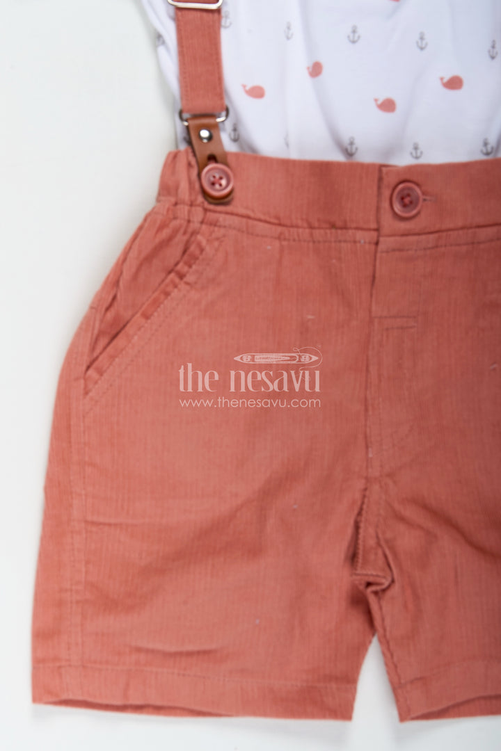 Kids Summer Special Dress with Printed Polo Shirt and Rust Corduroy Shorts for Breezy Styling