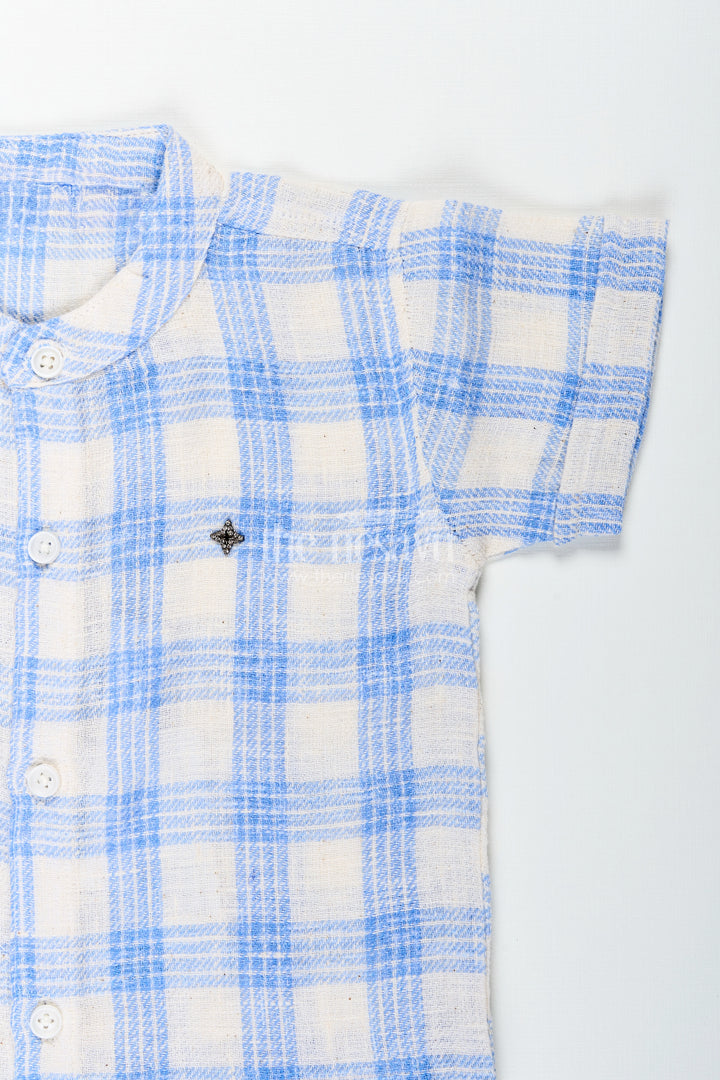 Boys blue cotton checks shirt and shorts set for casual wear
