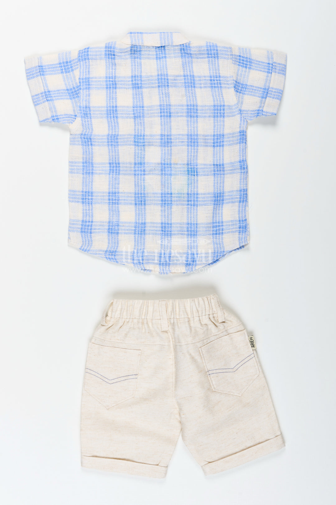 Boys blue cotton checks shirt and shorts set for casual wear
