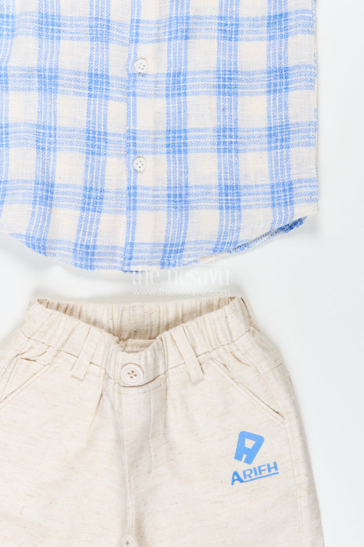 Boys blue cotton checks shirt and shorts set for casual wear