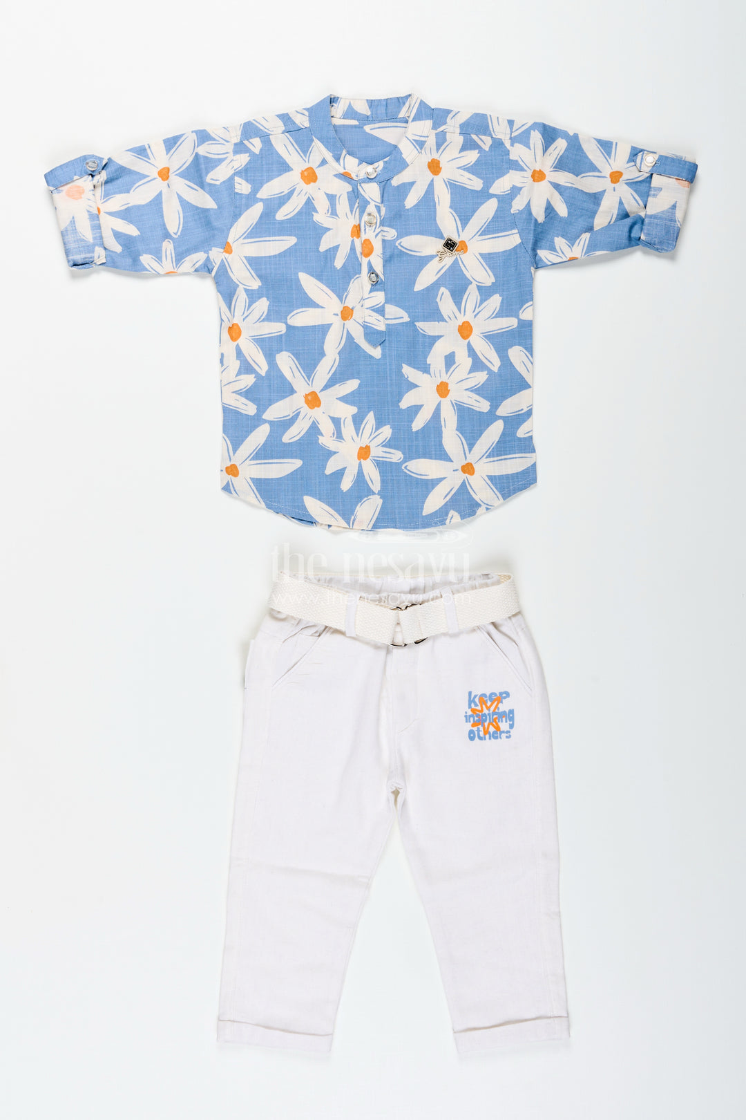 Boys floral printed shirt and pants cotton set for vacations and outings