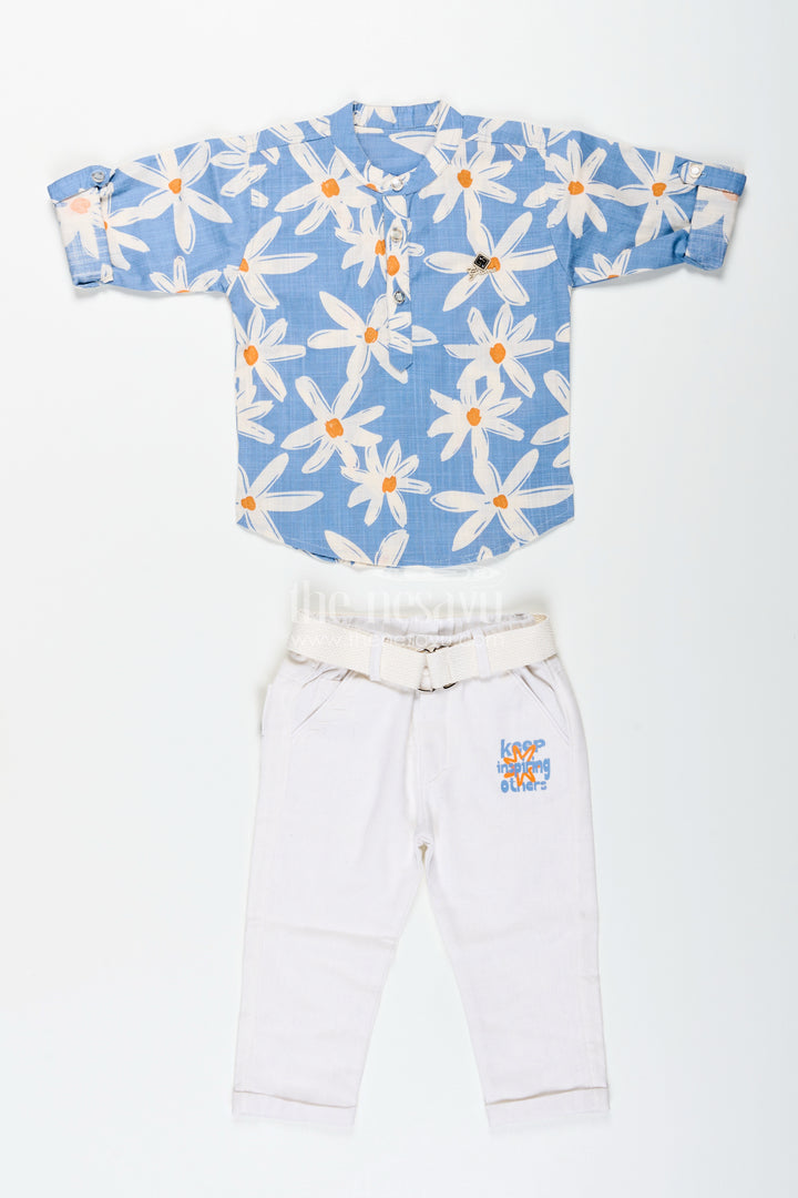Boys floral printed shirt and pants cotton set for vacations and outings