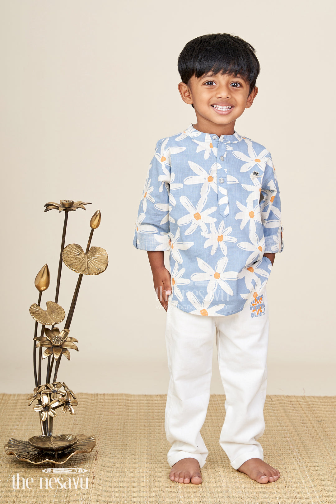 Boys floral printed shirt and pants cotton set for vacations and outings