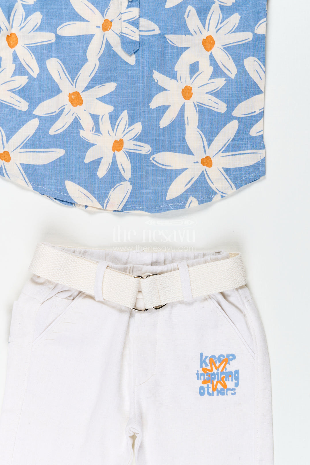 Boys floral printed shirt and pants cotton set for vacations and outings